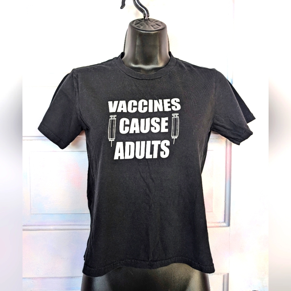 Youth Tshirt Black "VACCINES CAUSE ADULTS"